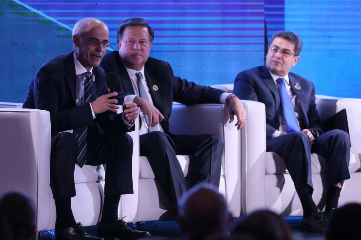 El cap de Govern, Toni Martí, durant la seva intervenció a la Trobada Empresarial a Guatemala.