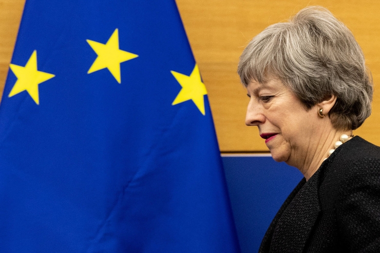 La primera ministra britànica Theresa May, aquest dilluns a Estrasburg.