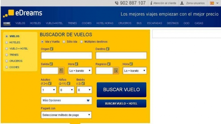 Pàgina web d'eDreams.