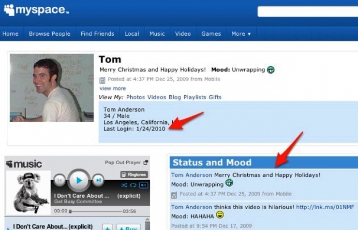 Perfil de la xarxa social Myspace.