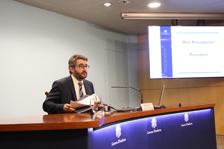 El ministre de Finances, Eric Jover, en la presentació del projecte de llei del pressupost 2020.