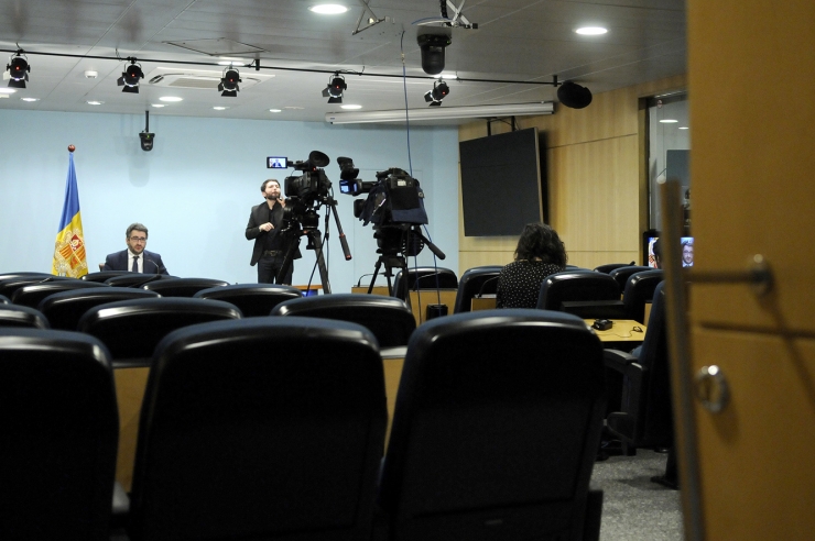 El ministre portaveu, Eric Jover, en la roda de premsa d'aquest dimarts al vespre.