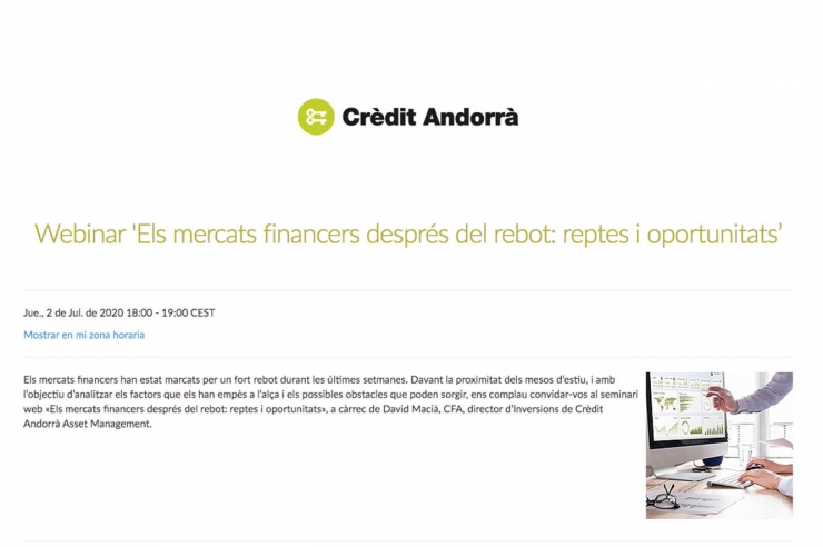 La plana web des d'on es pot tramitar la inscripció al webinar.