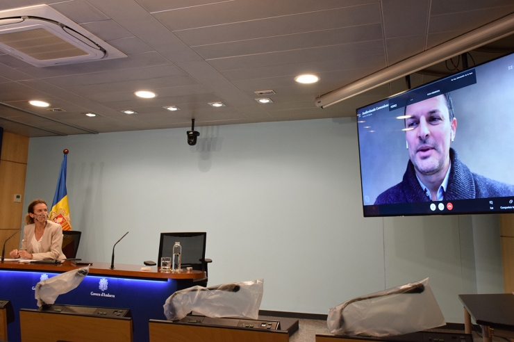 El ministre de Presidència, Economia i Empresa, Jordi Gallardo, ha comparegut via telemàtica a la roda de premsa posterior al consell de ministres.