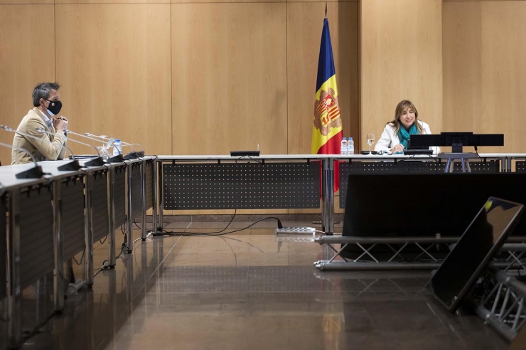 Un moment de la roda de premsa telemàtica que ha ofert la cònsol major d'Andorra la Vella, Conxita Marsol.
