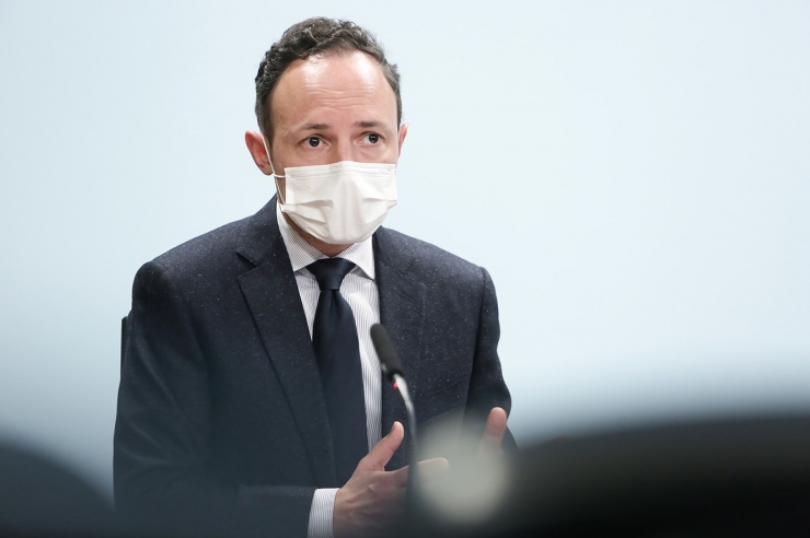 El cap de Govern, Xavier Espot, durant la roda de premsa posterior al consell de ministres.