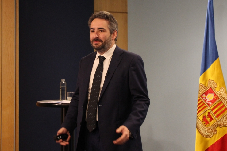 El ministre de Finances, Eric Jover, durant la presentació del projecte de llei de pressupost.