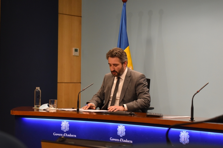 El ministre de Finances i portaveu de l'executiu, Eric Jover, durant la roda de premsa d'aquest dimecres.
