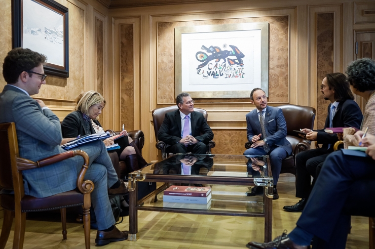 Un moment de la trobada entre el cap de Govern, Xavier Espot, amb el vicepresident de la Comissió Europea, Maroš Šefčovič.