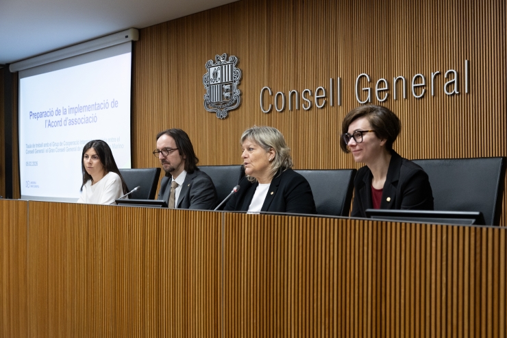 El secretar d'Estat per a les relacions amb la UE, Landry Riba, durant la taula de treball sobre l'Acord d'associació i la represa del cabal comunitari.