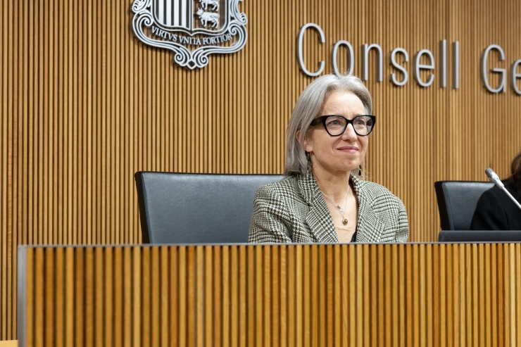 La directora d'Andorra Business, Judith Hidalgo, durant la jornada de treball del Grup Interparlamentari Andorra - San Marino.