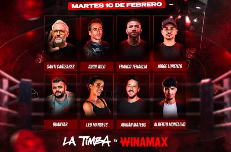 El cartell de Winamax amb els participants de la Timba que se celebrarà aquest dimarts 10 de febrer al centre d'oci Unnic.