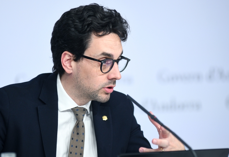 El ministre portaveu, Guillem Casal, durant la roda de premsa.