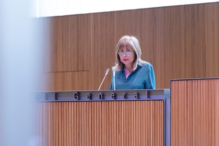 La ministra de Presidència, Economia, Treball i Habitatge, Conxita Marsol, al Consell General.