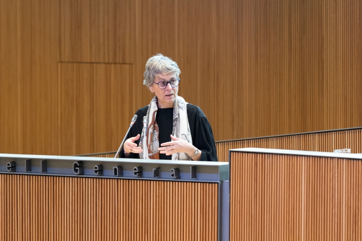 La presidenta del Grup Parlamentari Socialdemòcrata, Susanna Vela, al Consell General.