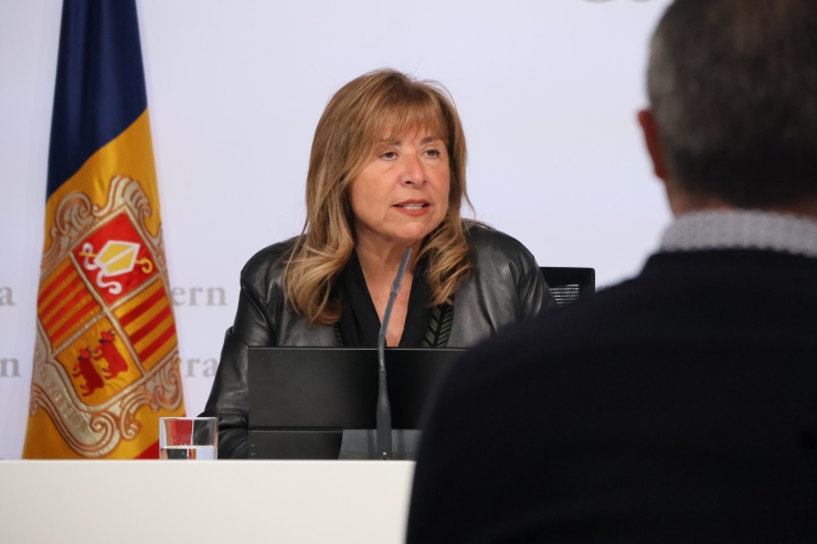 La ministra de Presidència, Economia, Treball i Habitatge, Conxita Marsol, durant la roda de premsa.