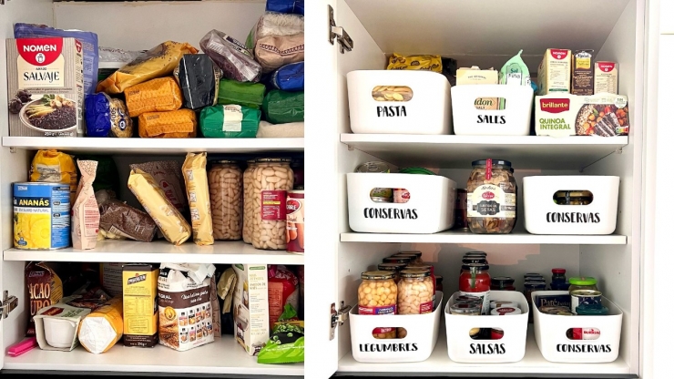 L'abans i després en un armari de cuina.