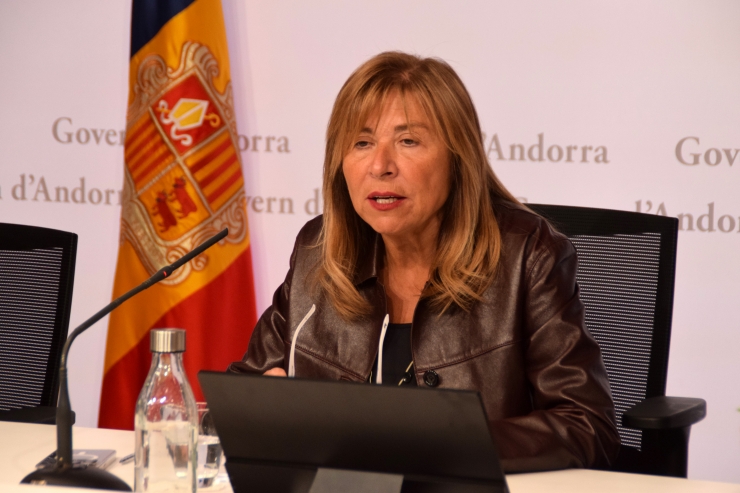 La ministra de Presidència, Economia, Treball i Habitatge, Conxita Marsol, en roda de premsa.