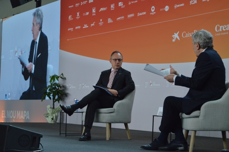 El cap de Govern, Xavier Espot, durant la seva intervenció a la Trobada Empresarial al Pirineu.
 