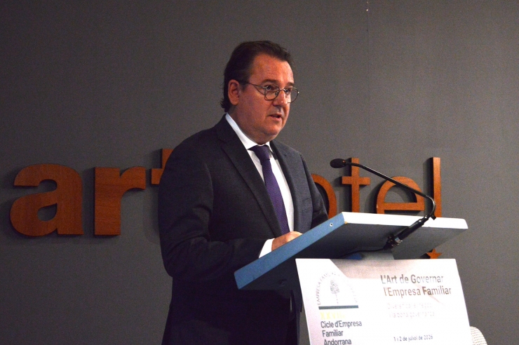 El president de l'Empresa Familiar Andorrana (EFA), Daniel Aristot, durant la seva intervenció en el marc del 27è Cicle d'Empresa Familiar Andorrana.