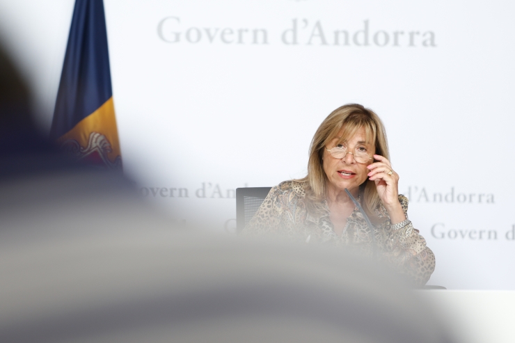 La ministra de Presidència, Economia, Treball i Habitatge, Conxita Marsol, durant la roda de premsa posterior al consell de ministres.
