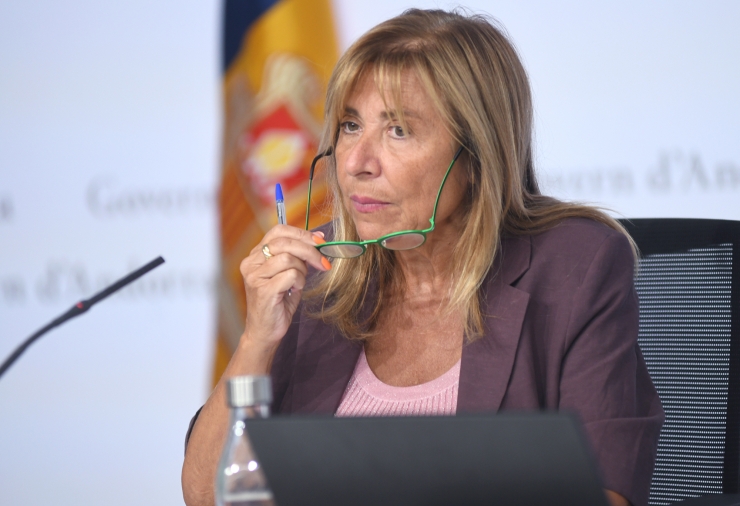 La ministra de Presidència, Economia, Treball i Habitatge, Conxita Marsol, durant la roda de premsa posterior al consell de ministres.
