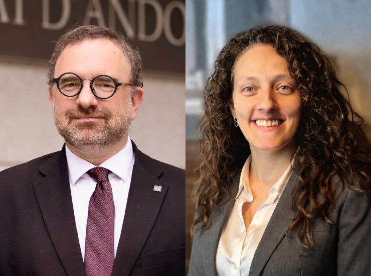 El degà de la Universitat d'Andorra, Juli Minoves, i la la CEO i cofundadora d’AUMENTIUM, Jessica Rivera.